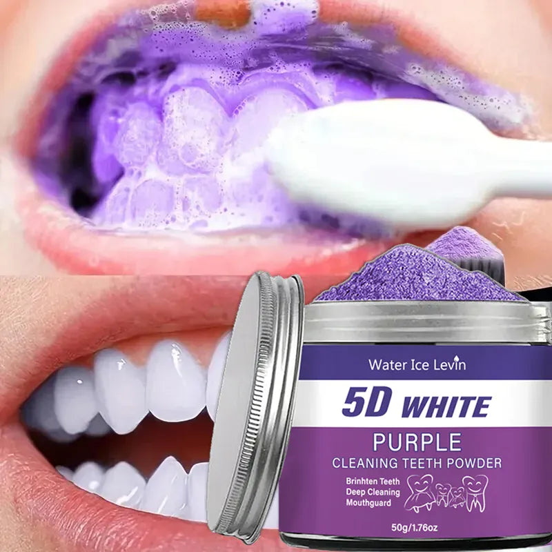 Purple Teeth Whitening Powder - 50g Natural Pearl Essence Color Corrector & Stain Remover, Deep Cleaning Tooth Powder for Fresh Breath
