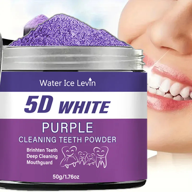 Purple Teeth Whitening Powder - 50g Natural Pearl Essence Color Corrector & Stain Remover, Deep Cleaning Tooth Powder for Fresh Breath