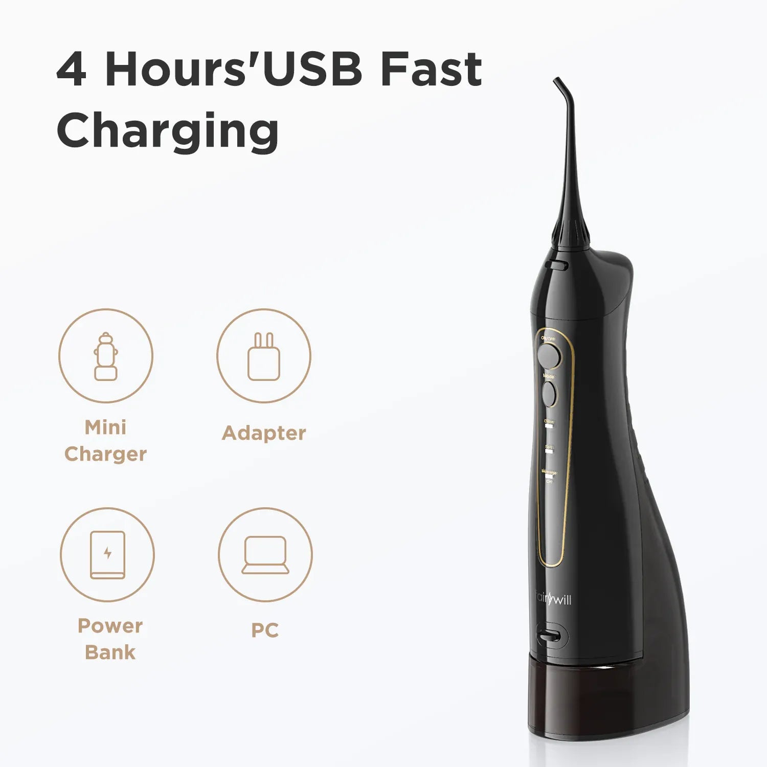 Fairywill Cordless Water Dental Flosser - 300ML Portable Oral Irrigator with 3 Modes, Rechargeable Waterproof Teeth Cleaner for Home and Travel