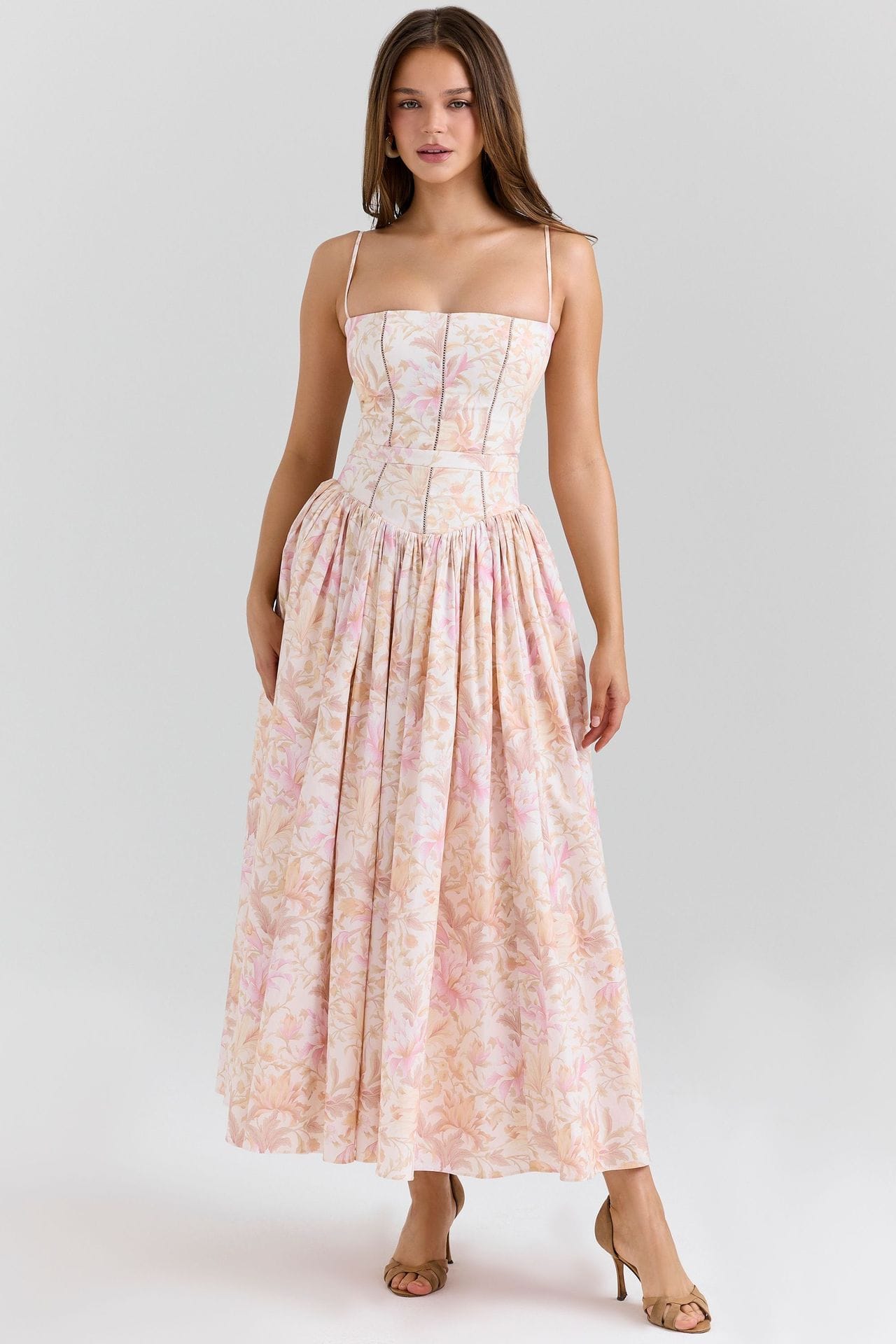French Vintage Floral Spaghetti Strap Midi Dress – Fairy Elegance Corset Dress