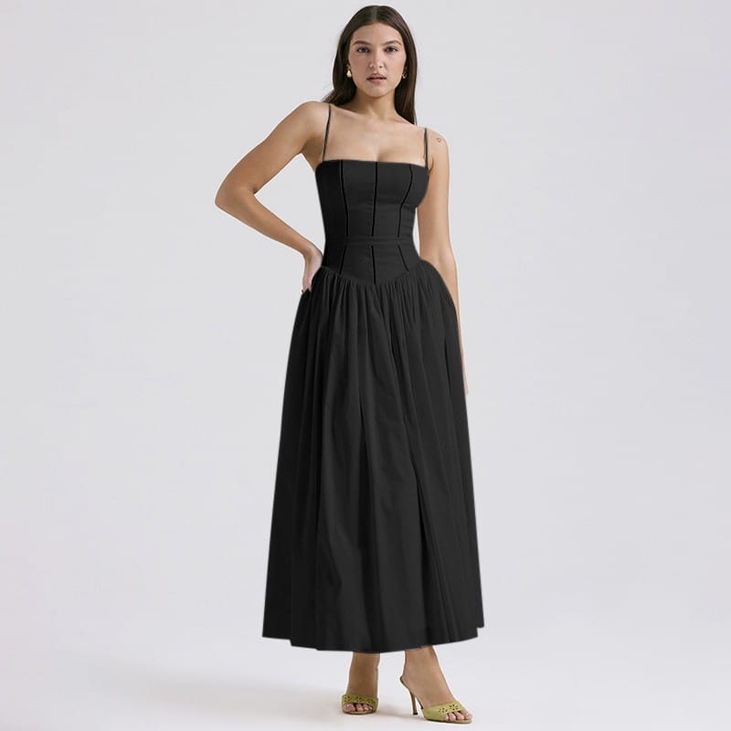 French Vintage Floral Spaghetti Strap Midi Dress – Fairy Elegance Corset Dress