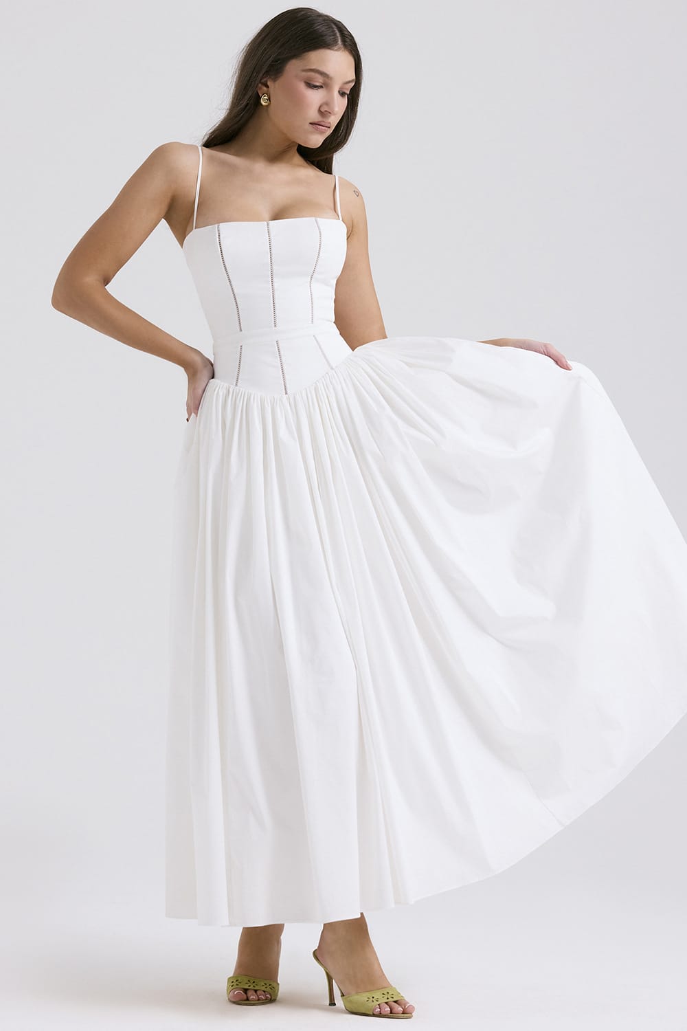 French Vintage Floral Spaghetti Strap Midi Dress – Fairy Elegance Corset Dress