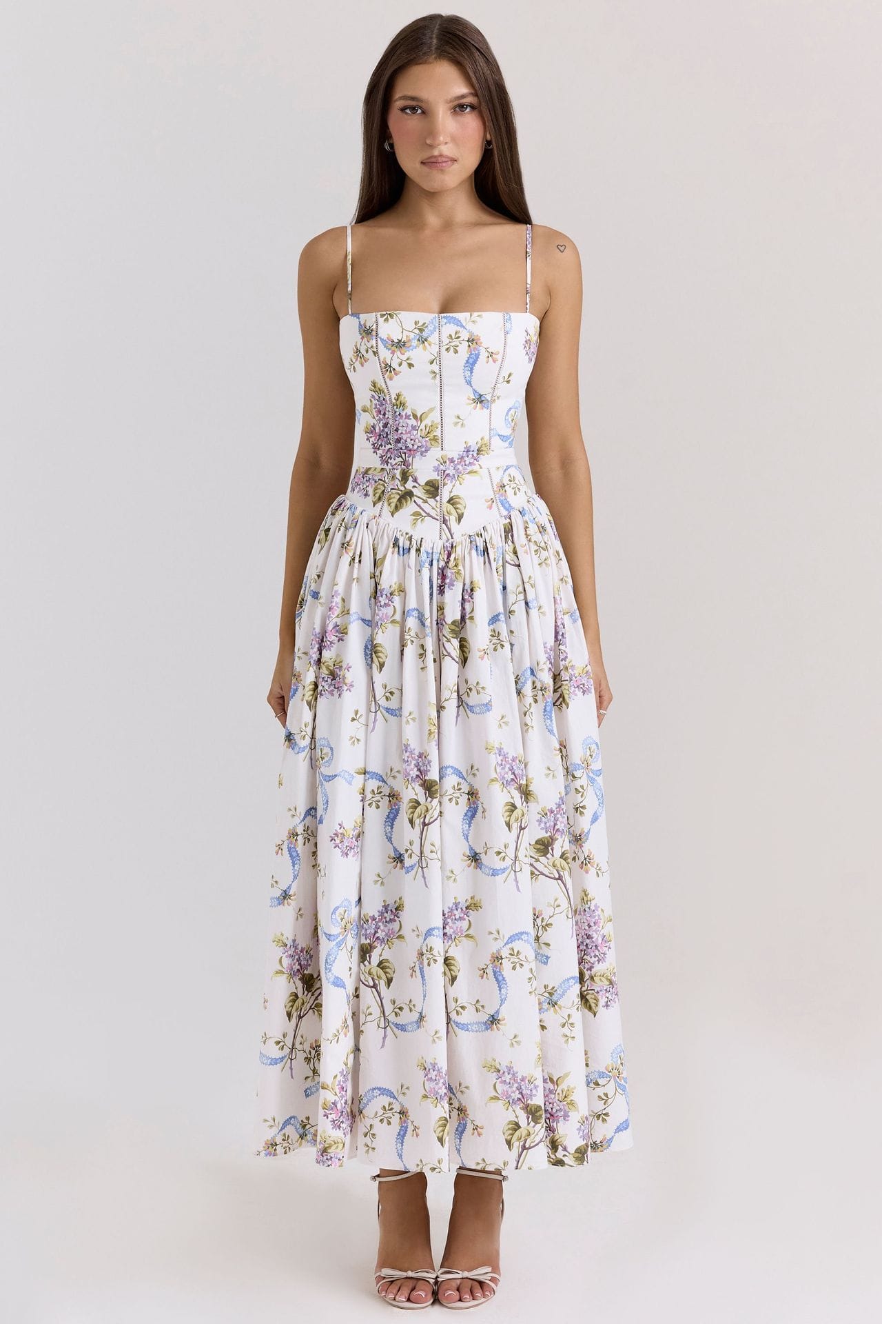 French Vintage Floral Spaghetti Strap Midi Dress – Fairy Elegance Corset Dress