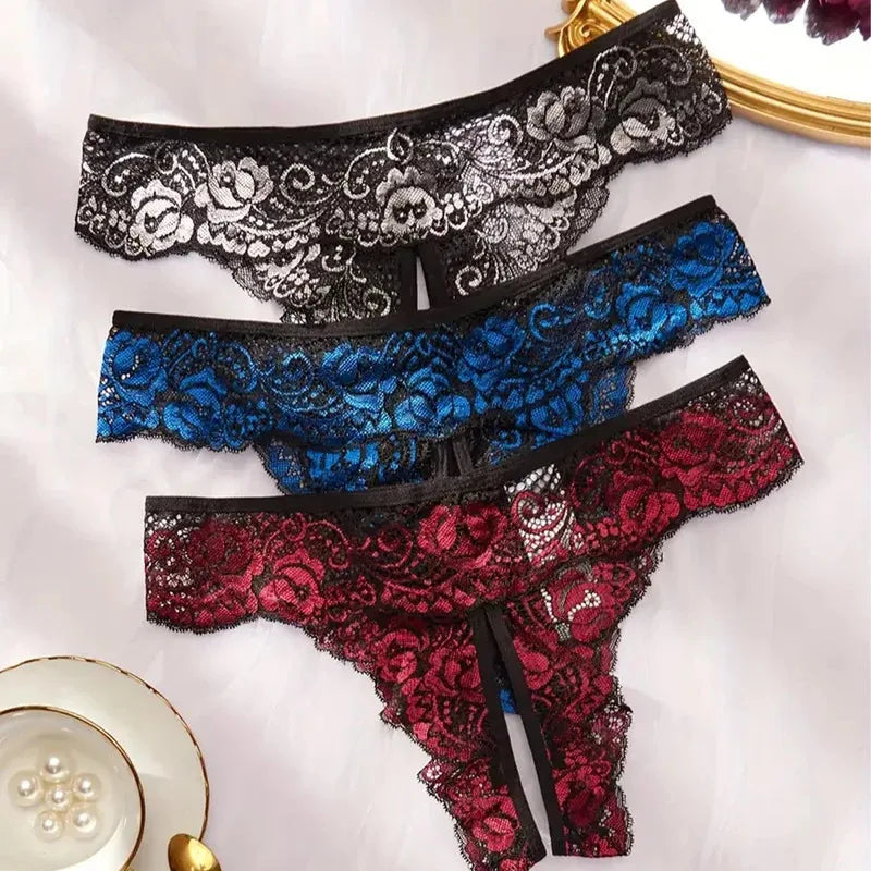 Sexy Lace Thong Crotchless Women Underwear Invisible Low Waist Panties