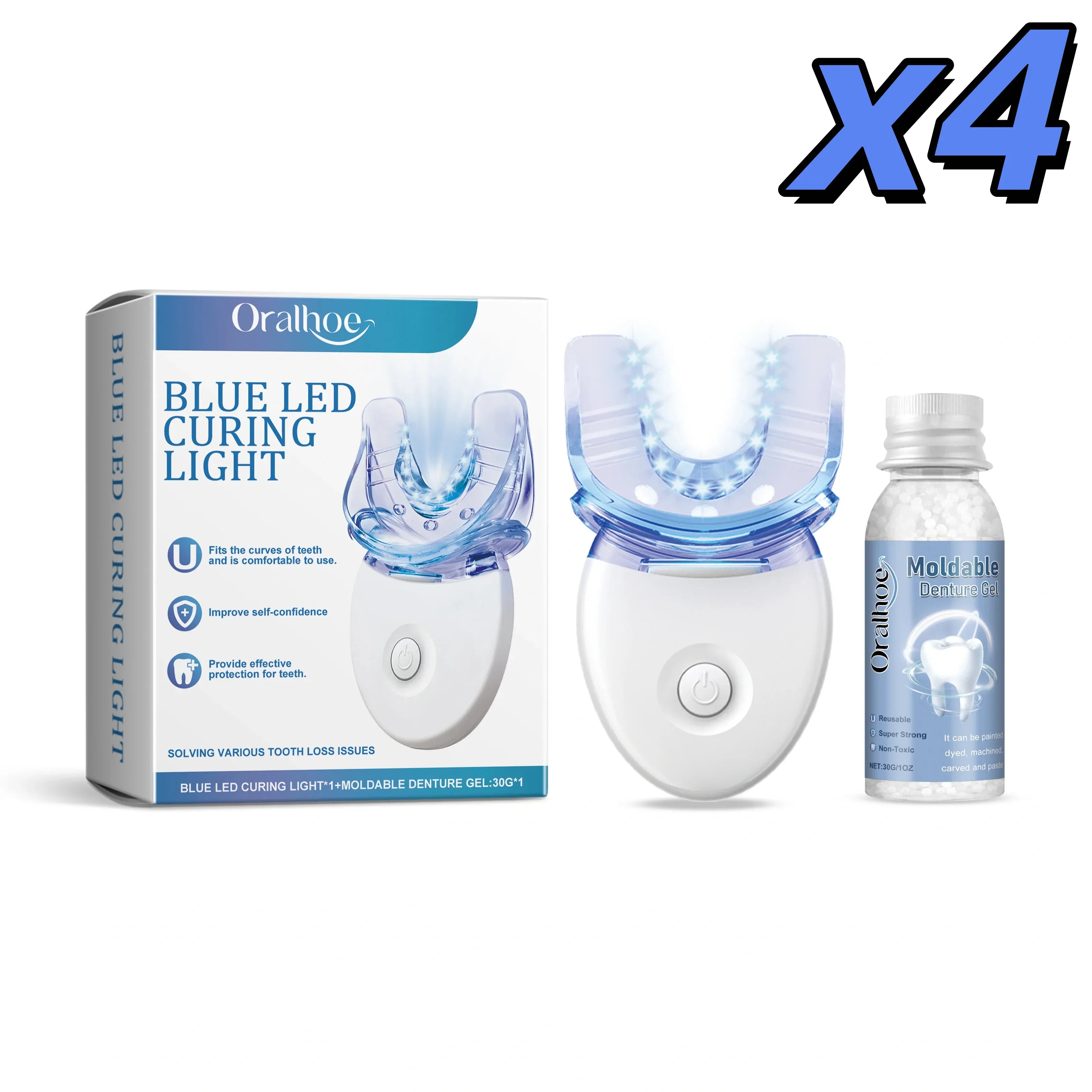 Portable Teeth Whitening Kit with Blue LED Light - Home Dental Cleansing & Stain Removal Device, Mild Formula for Sensitive Teeth