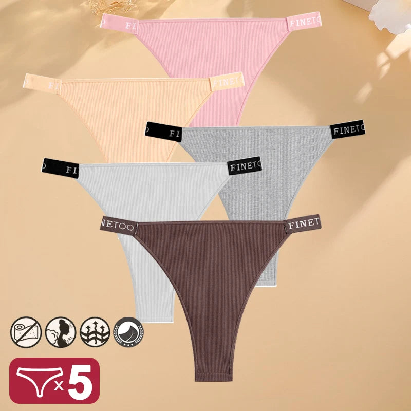 Women 5PCS Cotton Panties Set Low Rise Letter Print Sexy Comfortable Briefs