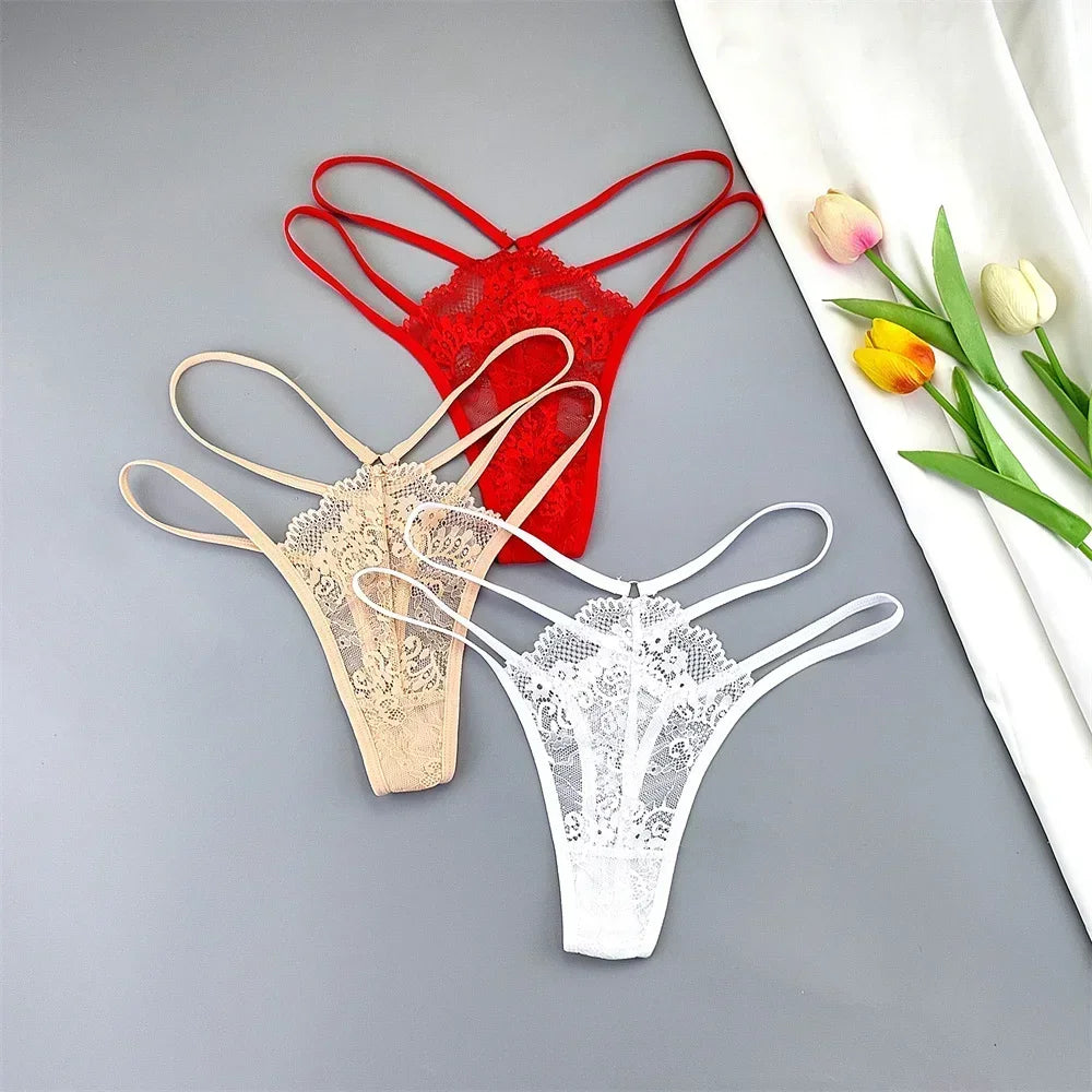 3PCS Lace Thong Set Women