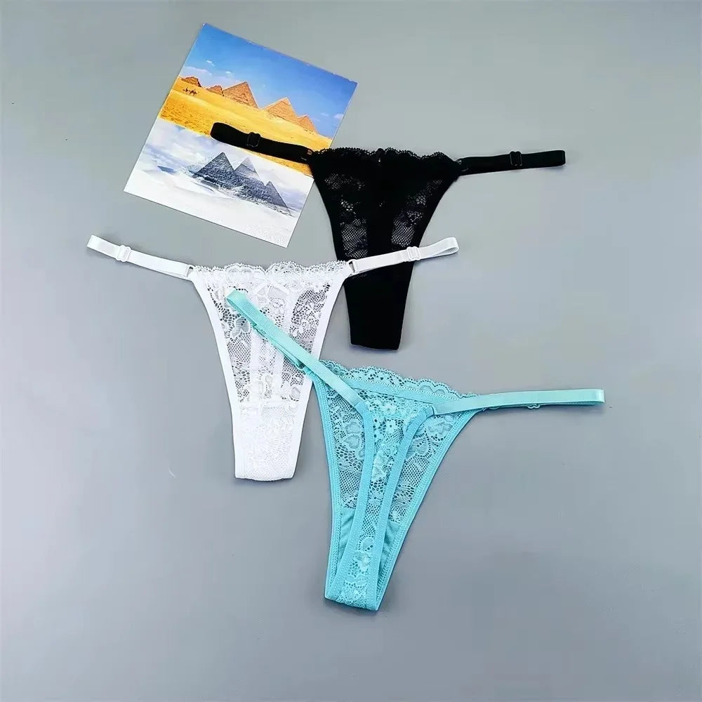 3PCS Sexy Lace Thong Set for Women – Sheer Low Waist G-String Panties (Plus Size)