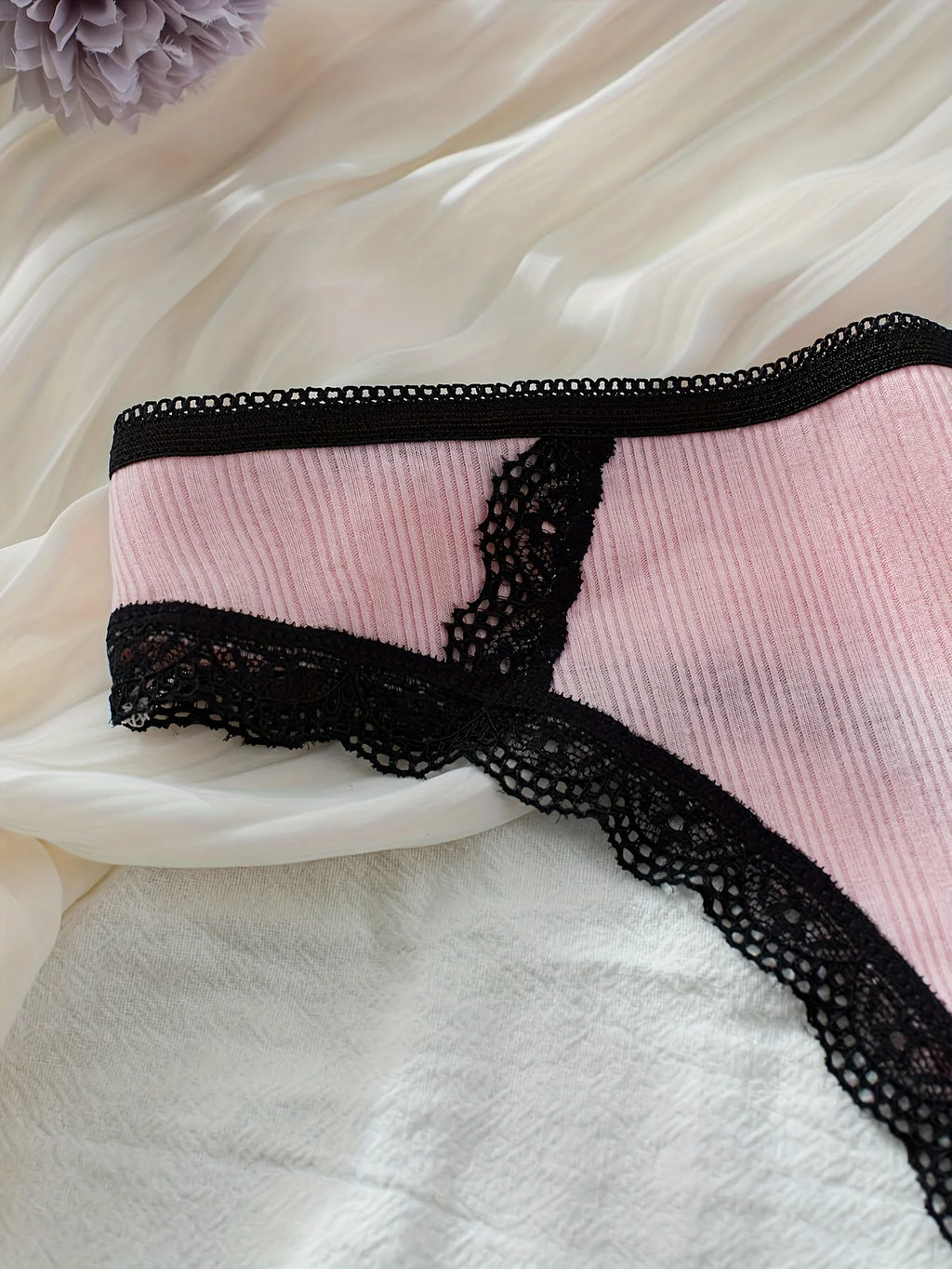 6-Pack Plus Size Contrast Lace Thong Set – Pure Cotton Lined Comfort