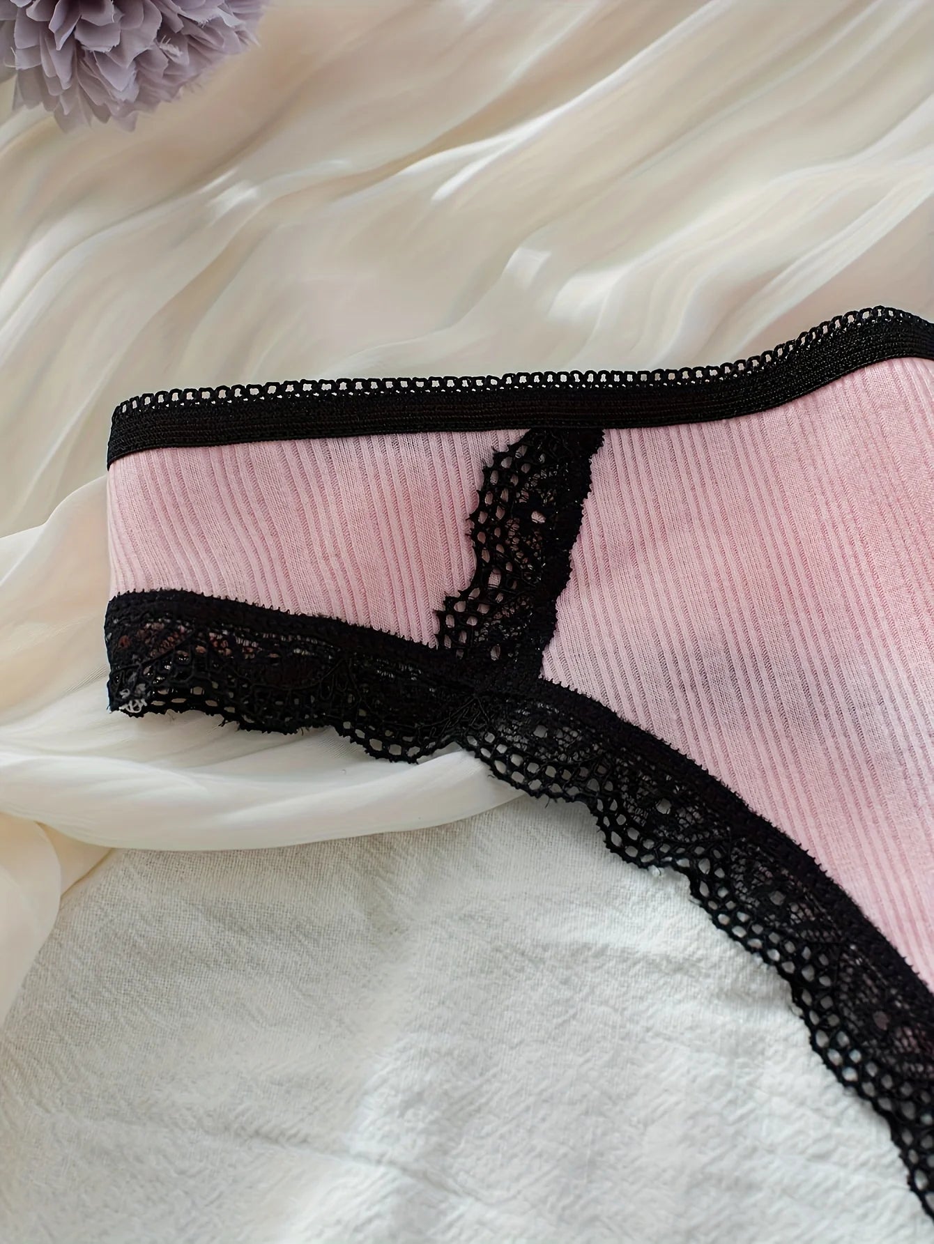 6-Pack Plus Size Contrast Lace Thong Set – Pure Cotton Lined Comfort