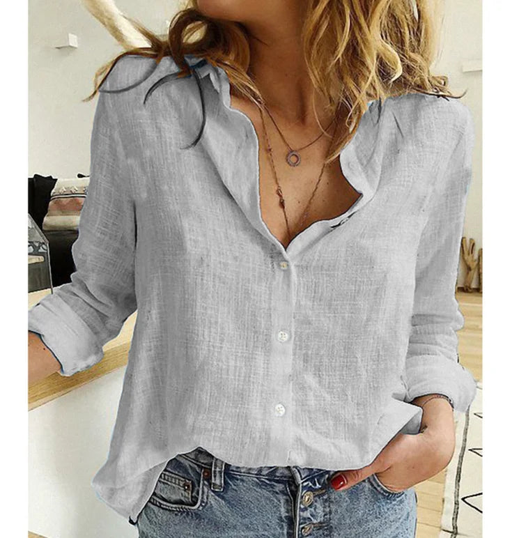 Women Casual Long Sleeve Cotton Linen Loose Shirt Elegant