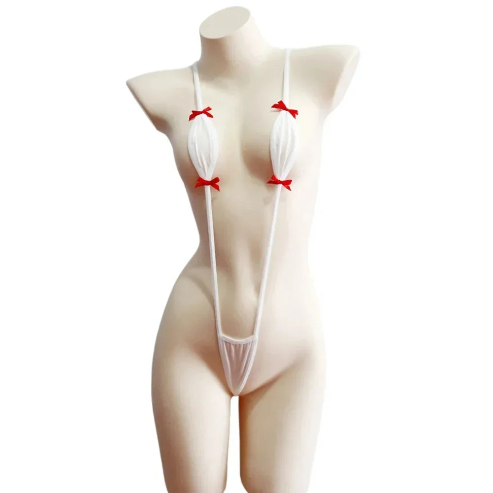 Mini Bikini Lingerie Set for Women – Suspender Jumpsuit with Adjustable Belt and Bow Detail
