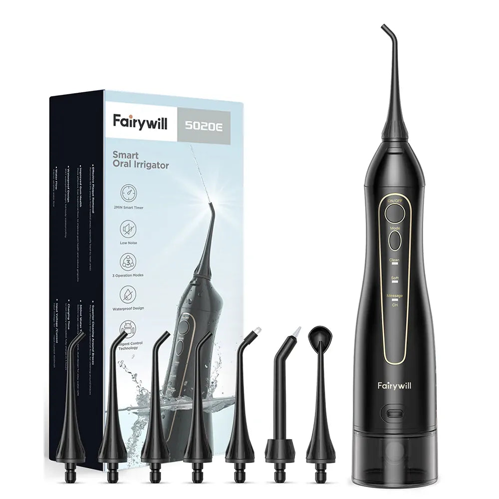 Fairywill Cordless Water Dental Flosser - 300ML Portable Oral Irrigator with 3 Modes, Rechargeable Waterproof Teeth Cleaner for Home and Travel