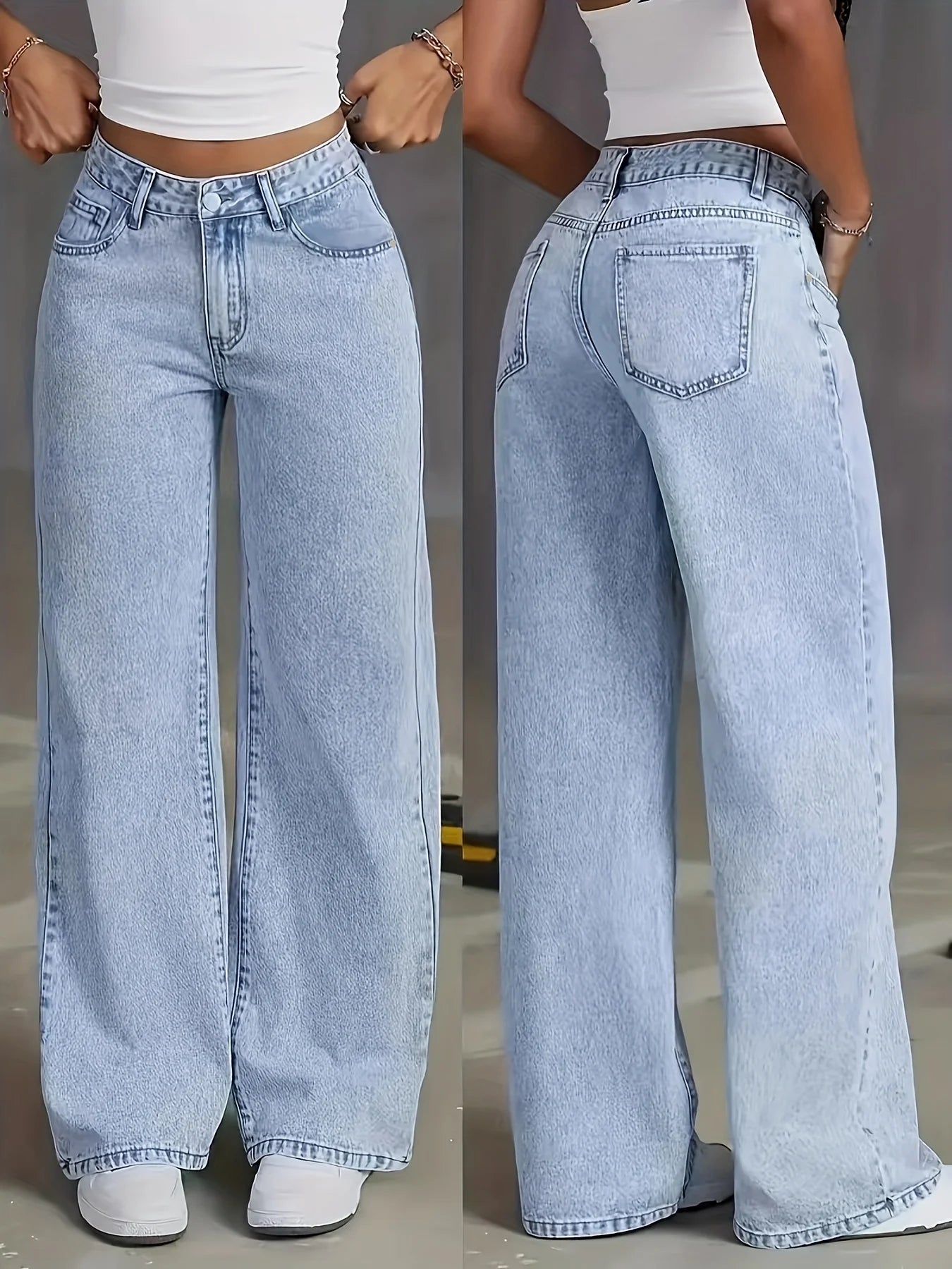 SkyWide Jeans – Women Y2K Light Blue Wide Leg Denim Pants | Casual Loose Fit Stretch Jeans