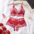 Women Lace Bra and Panty Set – Contrast Color Elegant Lingerie Suit