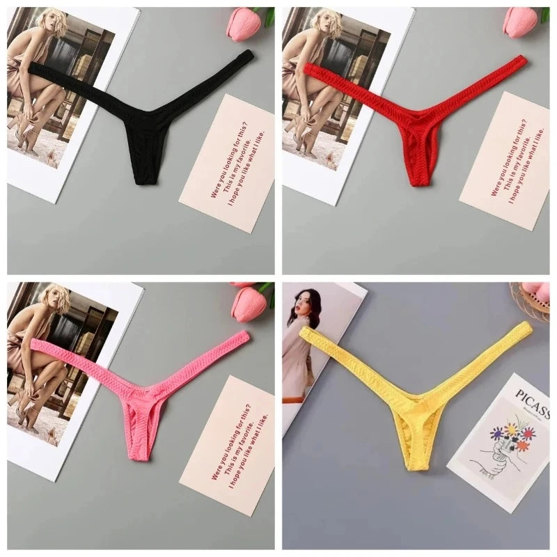 4PCS Sexy Low Waist Thong Set for Women – Breathable Deep V Bikini Panties