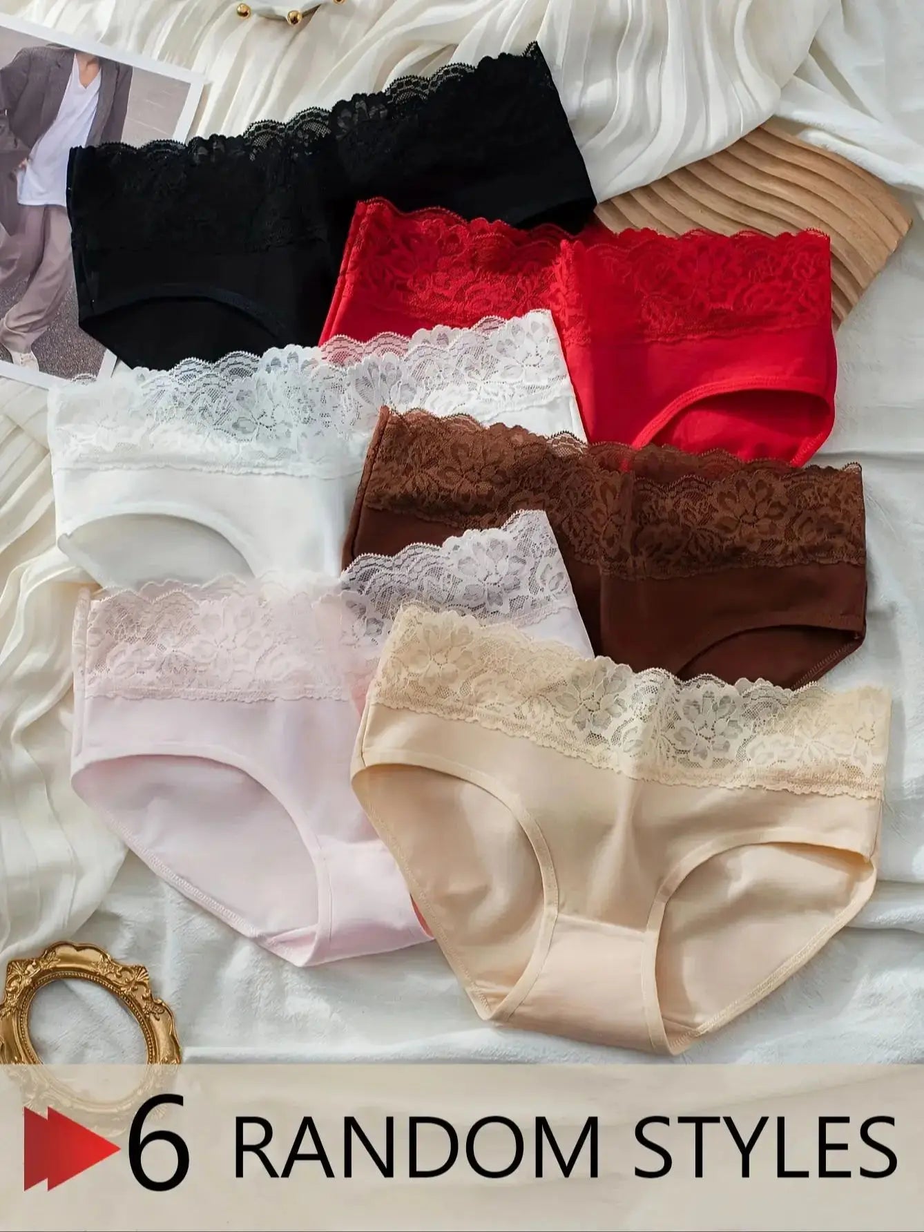 Women’s Pure Cotton Underwear 6-Pack – Lace Trim Soft Comfort Briefs Set