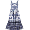 Blue and White Porcelain Print Strappy Summer Dress