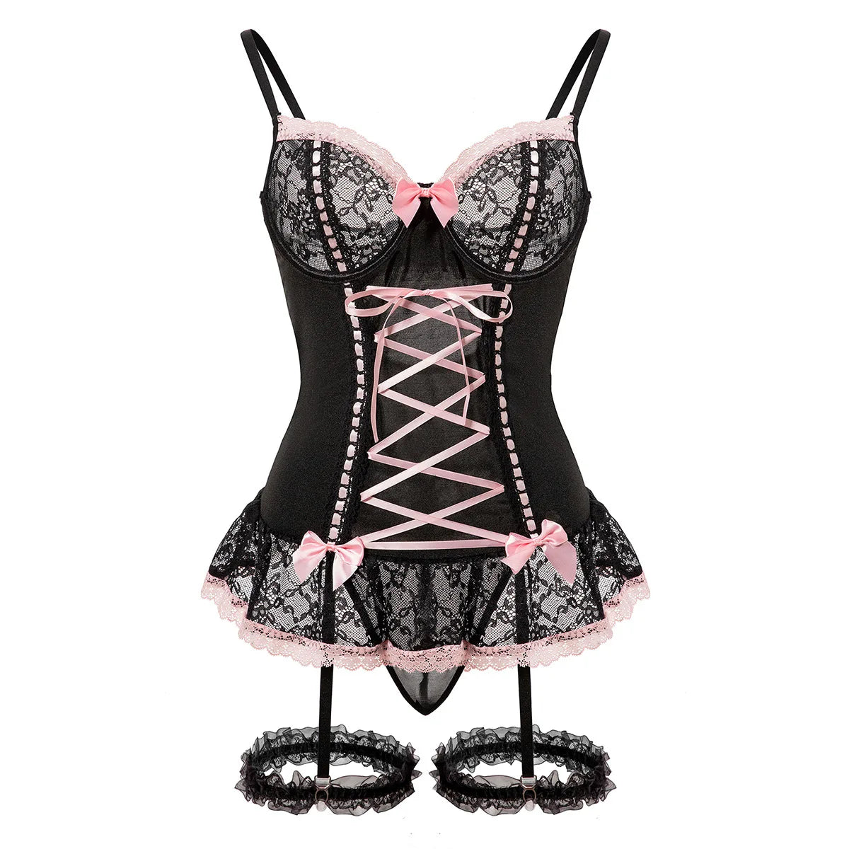 Women Sexy Lace Bra and Panty Set with Garter