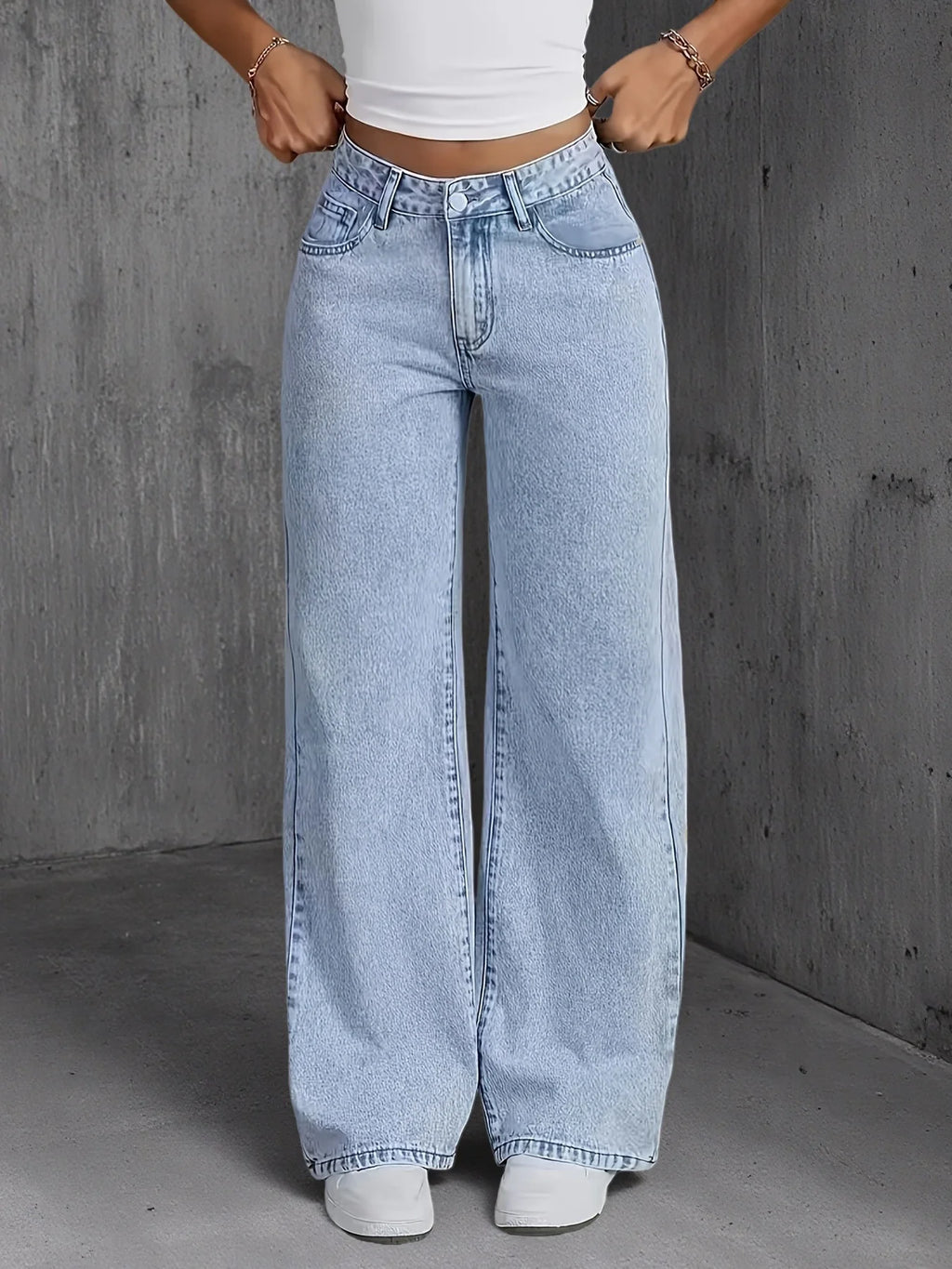 SkyWide Jeans – Women Y2K Light Blue Wide Leg Denim Pants | Casual Loose Fit Stretch Jeans