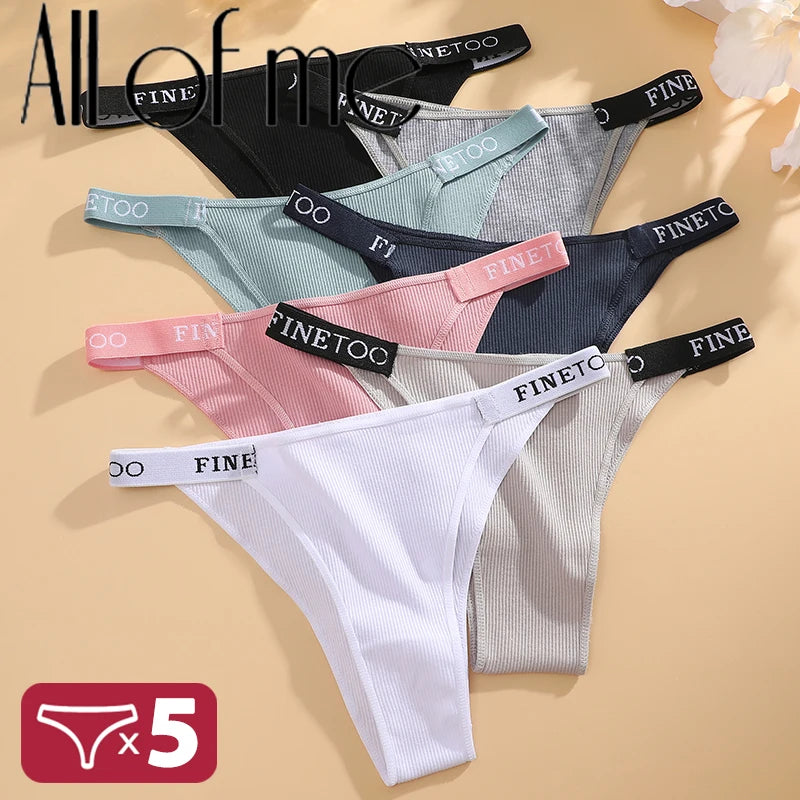 Women 5PCS Cotton Panties Set Low Rise Letter Print Sexy Comfortable Briefs