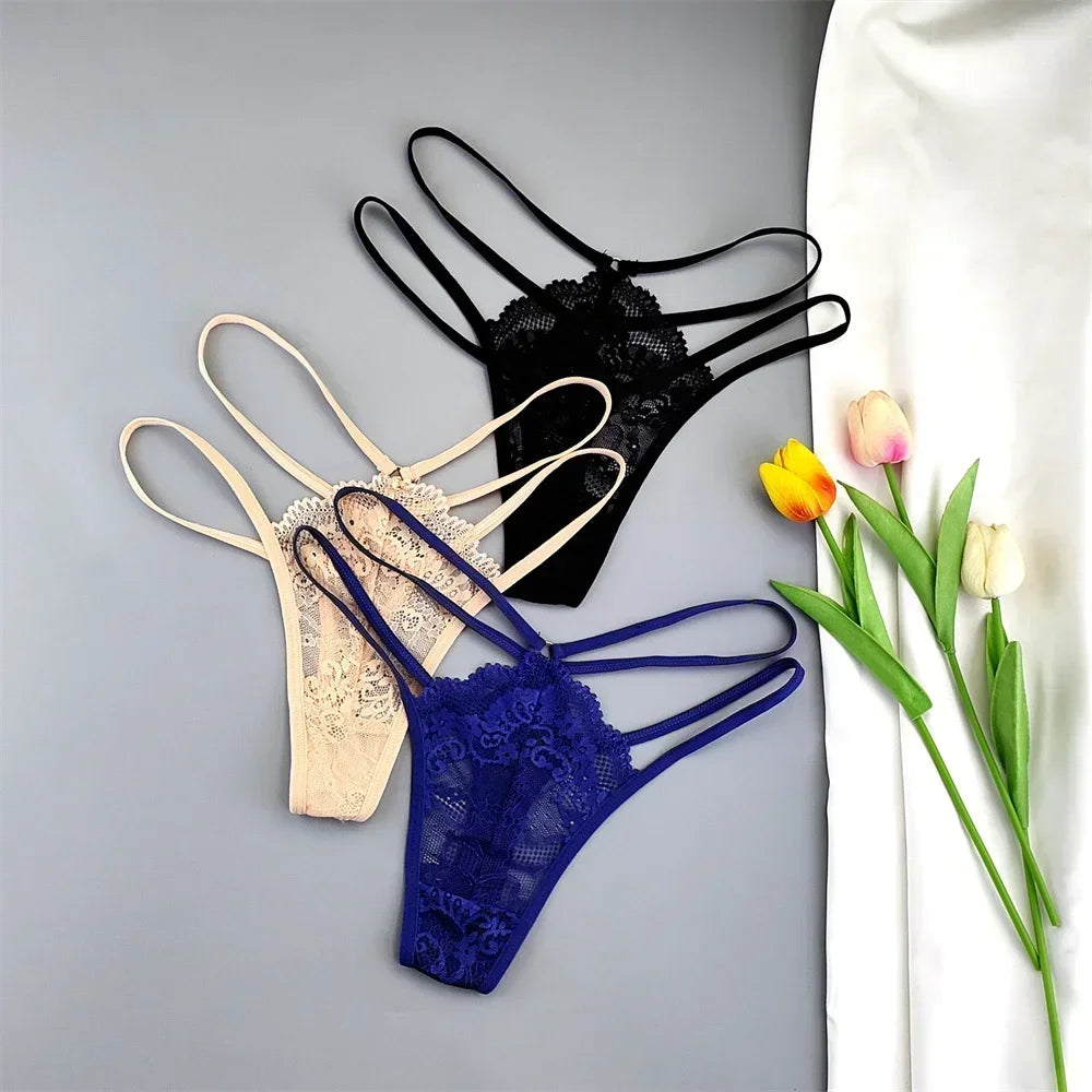 3PCS Lace Thong Set Women