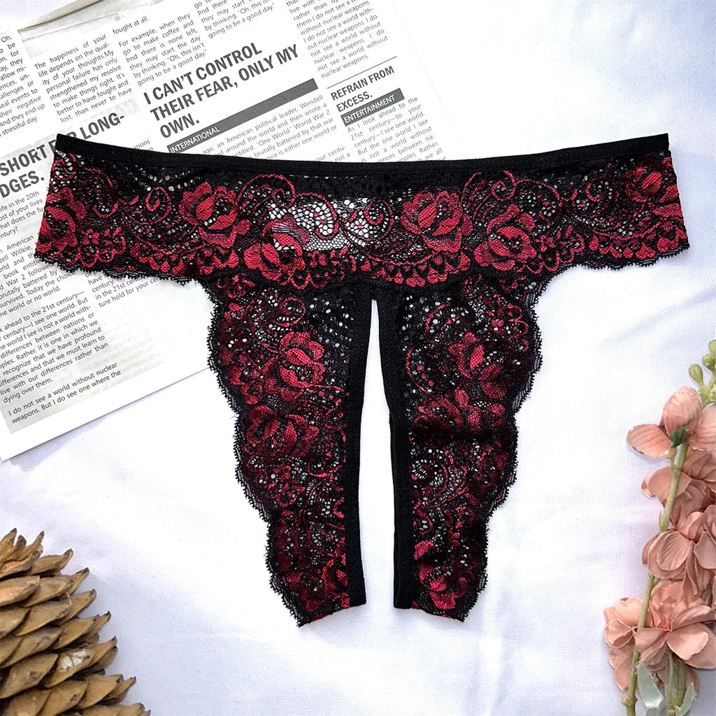 Sexy Lace Thong Crotchless Women Underwear Invisible Low Waist Panties