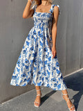 Mediterranean Bloom Smocked Maxi Dress