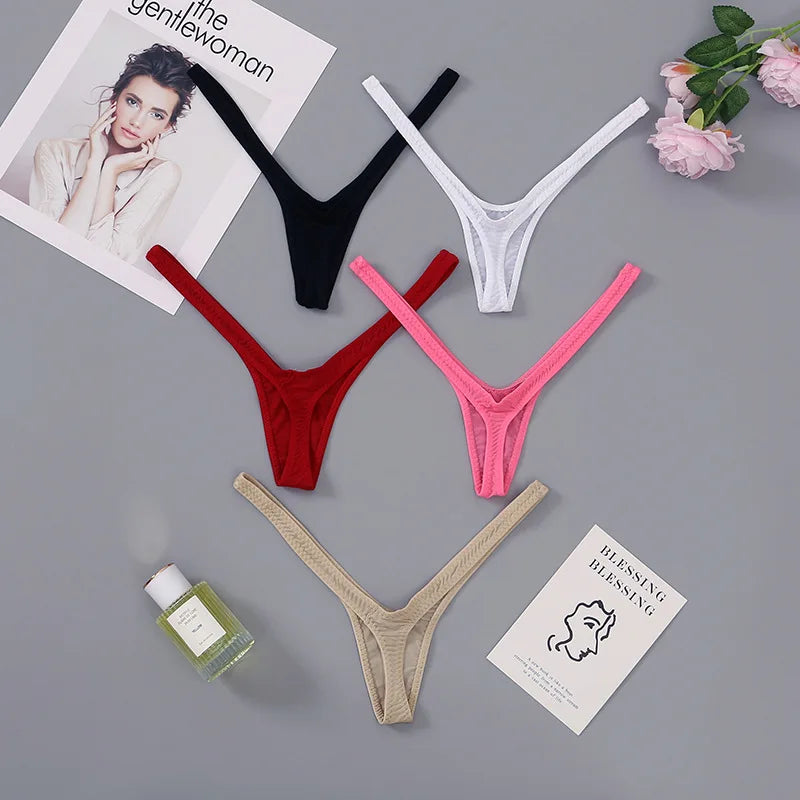 4PCS Sexy Low Waist Thong Set for Women – Breathable Deep V Bikini Panties