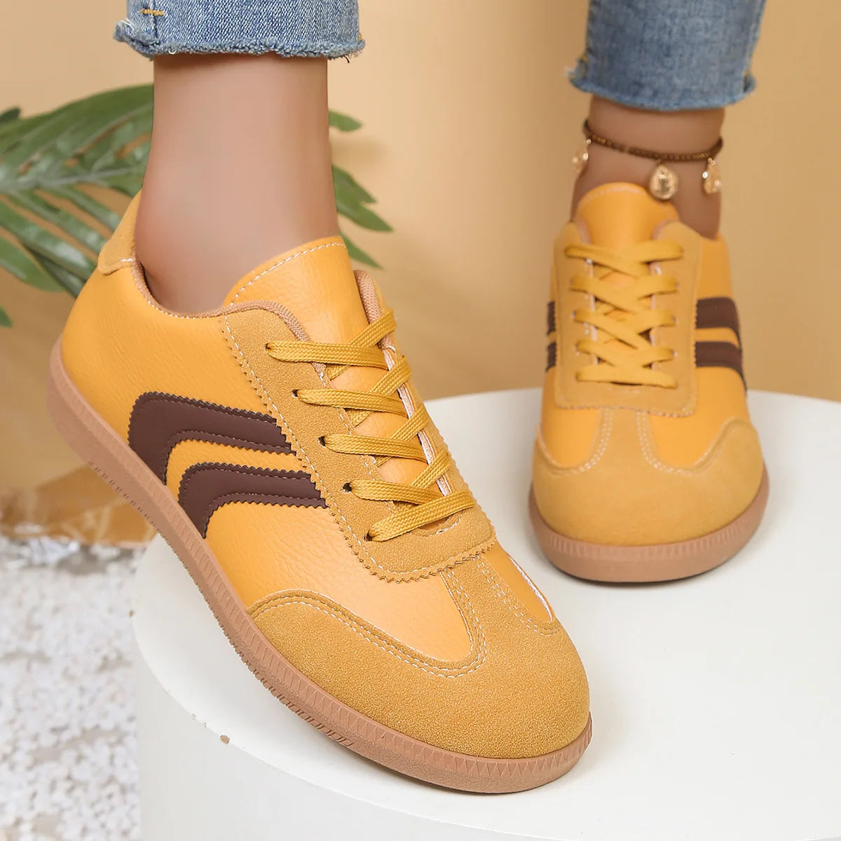 Leopard Print Shimmer Sneakers – Stylish Lace-Up Casual Shoes