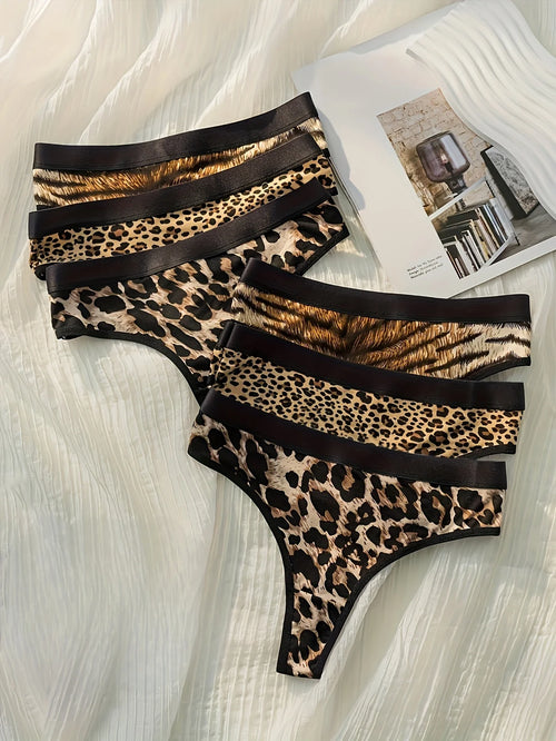 6-Pack Women’s Animal Print Thongs – Leopard Zebra Tiger Cotton Sporty Underwear Set