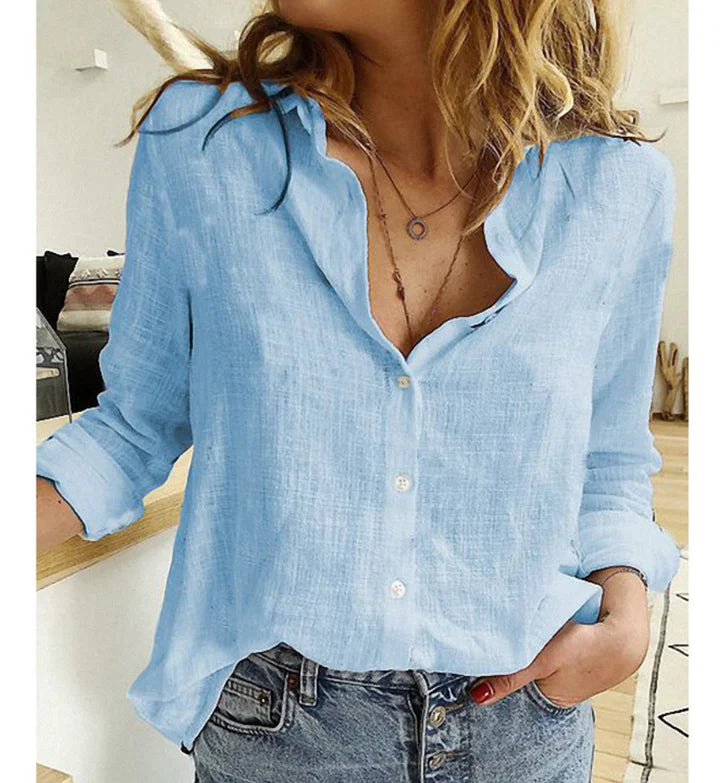 Women Casual Long Sleeve Cotton Linen Loose Shirt Elegant