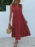 Sleeveless V Neck Midi Dress
