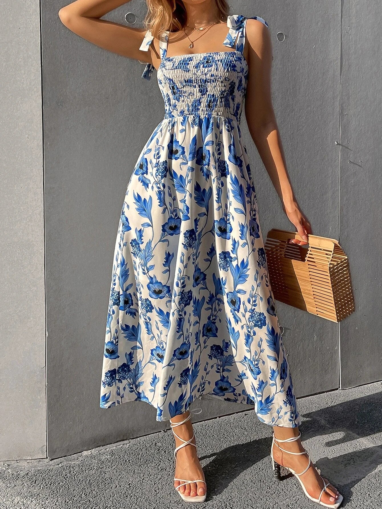 Mediterranean Bloom Smocked Maxi Dress