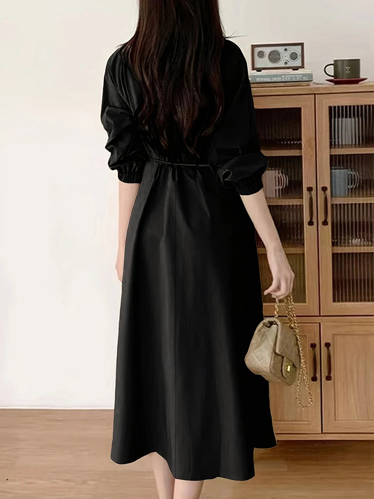 Chic Zip-Front Burgundy Midi Dress with Drawstring Waist
