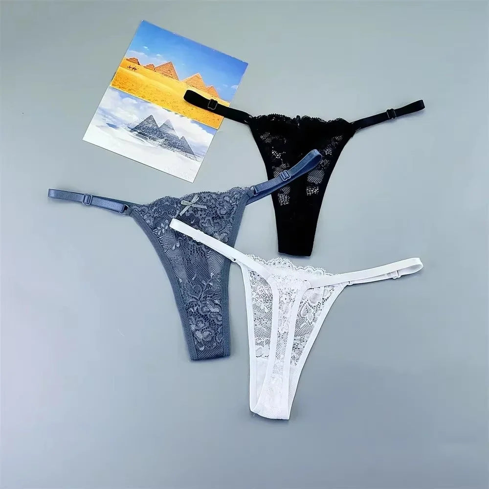 3PCS Sexy Lace Thong Set for Women – Sheer Low Waist G-String Panties (Plus Size)