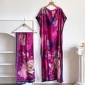 Luxury Floral Kaftan Abaya with Scarf – Elegant Loose Maxi Dress for Women | Dubai Style Summer Robe