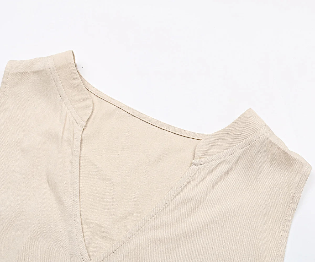 Sleeveless V Neck Midi Dress