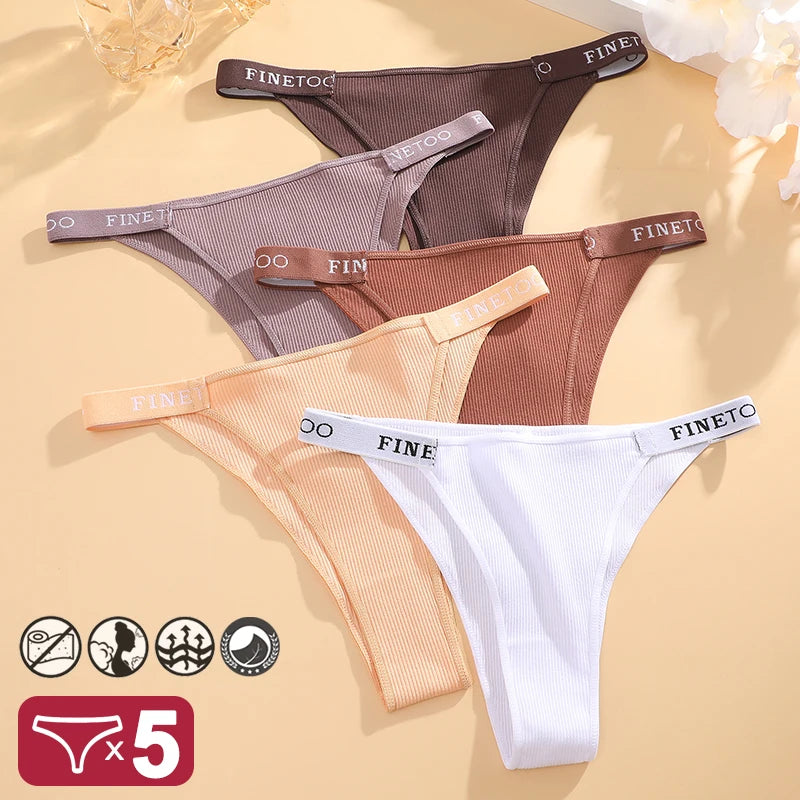 Women 5PCS Cotton Panties Set Low Rise Letter Print Sexy Comfortable Briefs