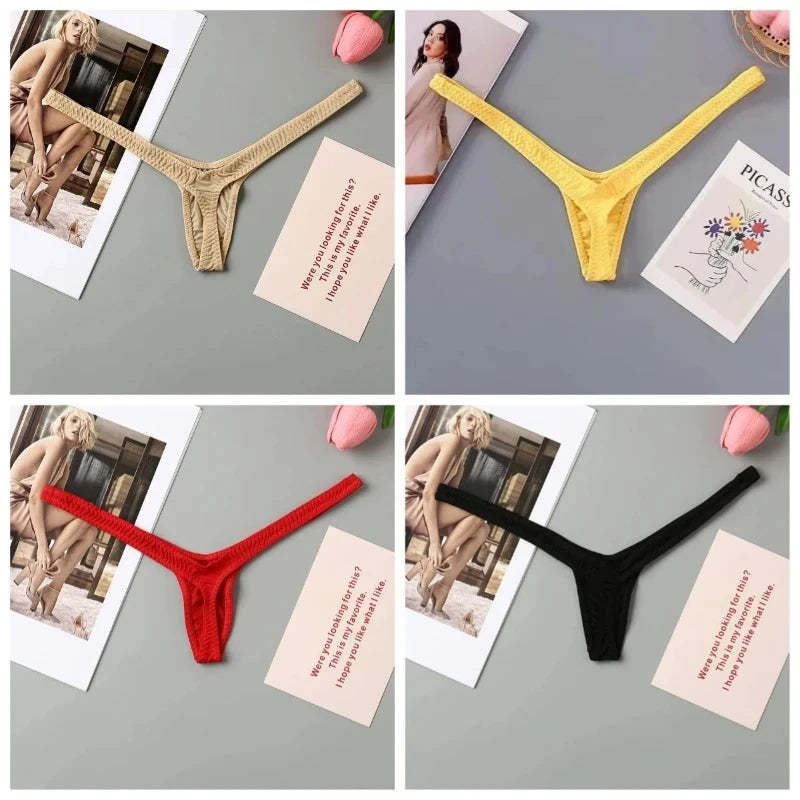 4PCS Sexy Low Waist Thong Set for Women – Breathable Deep V Bikini Panties