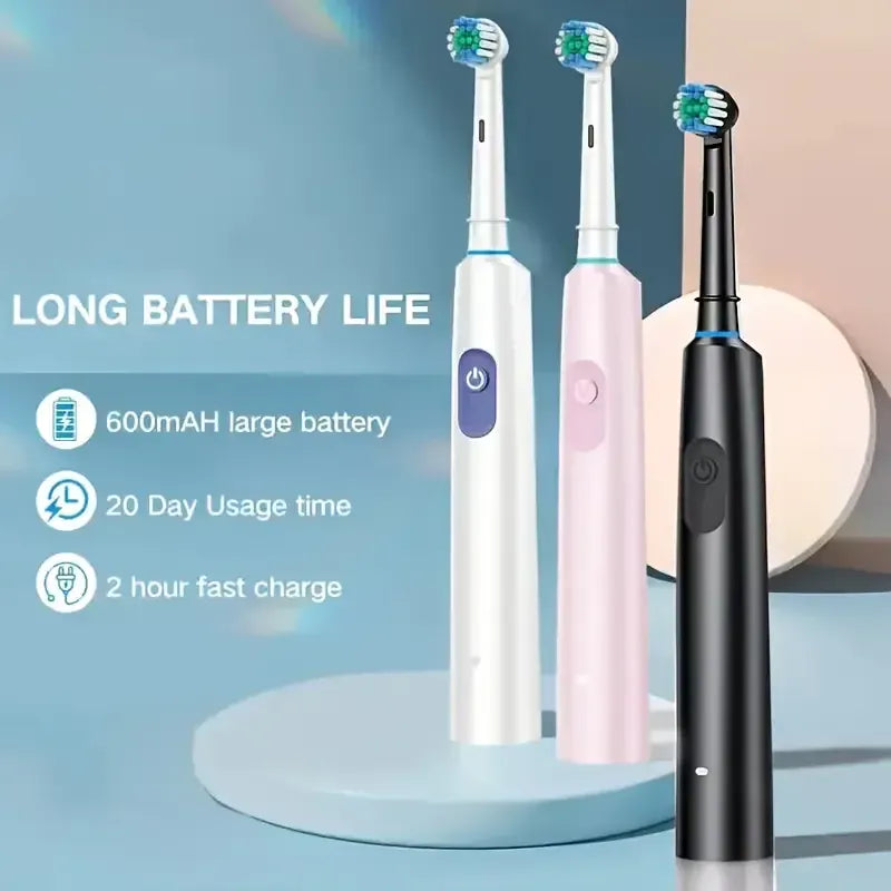Rotary Electric Toothbrush for Adults, Smart Rotating Power Toothbrush with 5 Cleaning Modes, Soft Bristles, USB Rechargeable, 8 Replacement Heads