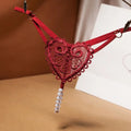 Sexy Heart Embroidery Pearl Thong for Women – Low Rise Lace Lingerie