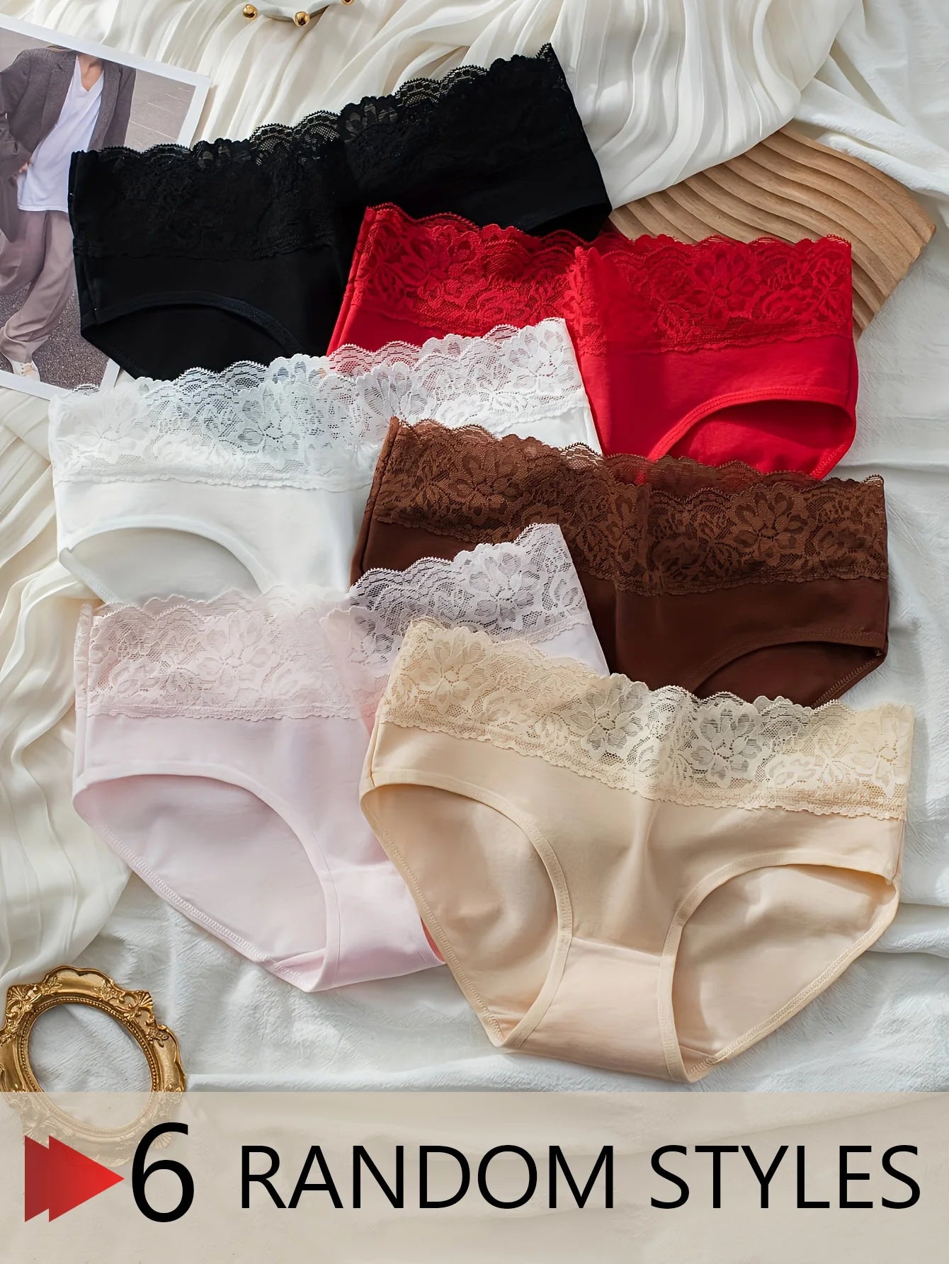 Women’s Pure Cotton Underwear 6-Pack – Lace Trim Soft Comfort Briefs Set