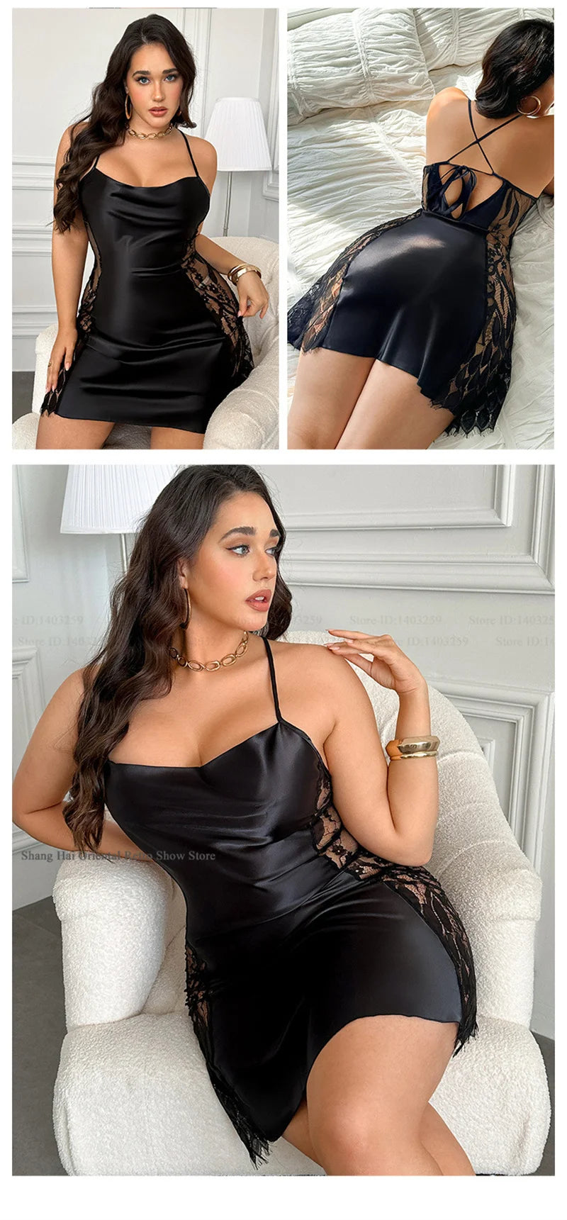 Luxe Lace Satin Plus Size Nightgown – Elegant Hollow Lace Sleepwear (3XL–5XL)