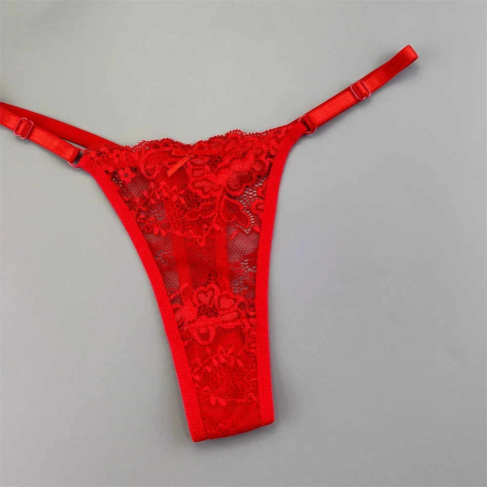 3PCS Sexy Lace Thong Set for Women – Sheer Low Waist G-String Panties (Plus Size)