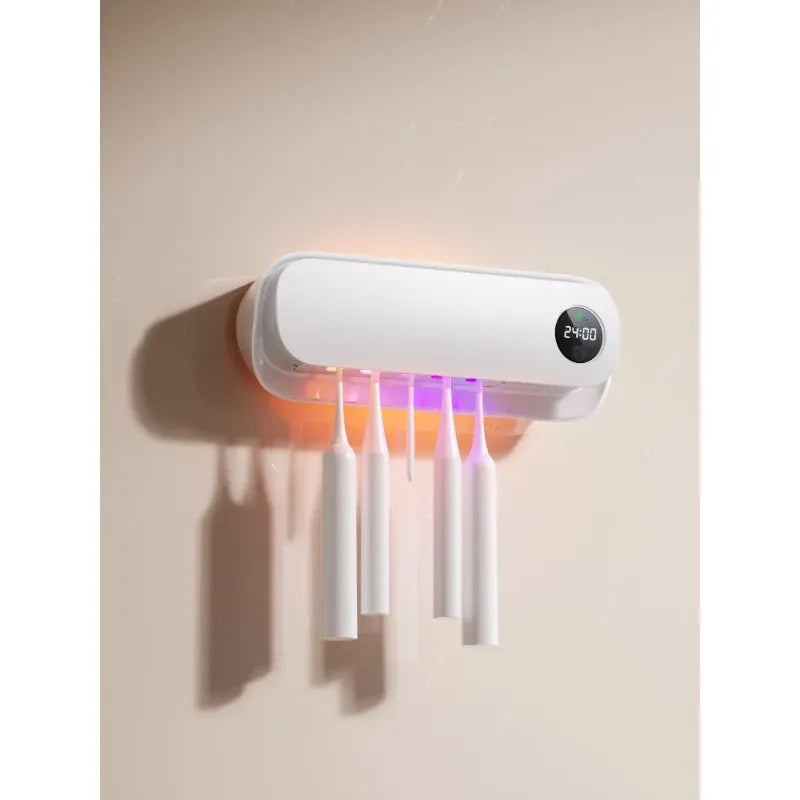 UV Toothbrush Sanitizer and Holder - Rechargeable Wall-Mount Toothbrush Cleaner with 20-Min Quick Dry, Family Bathroom Oral Care Organizer