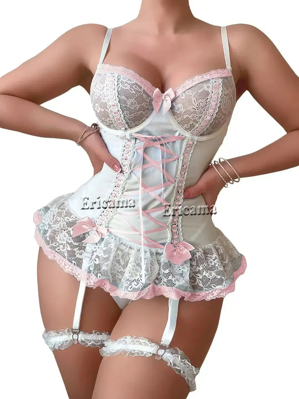 Women Sexy Lace Bra and Panty Set with Garter