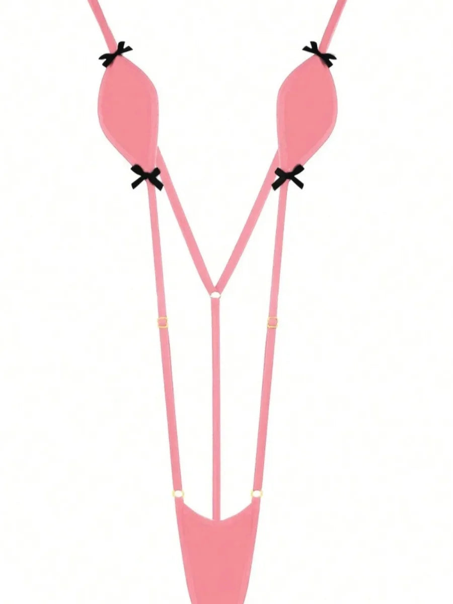 Mini Bikini Lingerie Set for Women – Suspender Jumpsuit with Adjustable Belt and Bow Detail