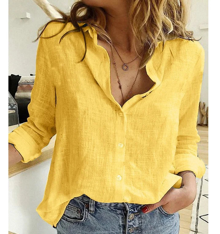 Women Casual Long Sleeve Cotton Linen Loose Shirt Elegant