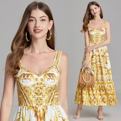 Blue and White Porcelain Print Strappy Summer Dress